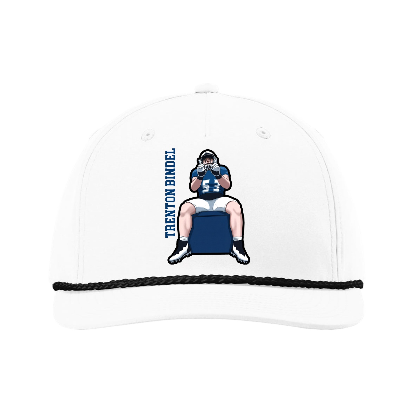 Five-Panel Classic Rope Cap — Name Vertical in White