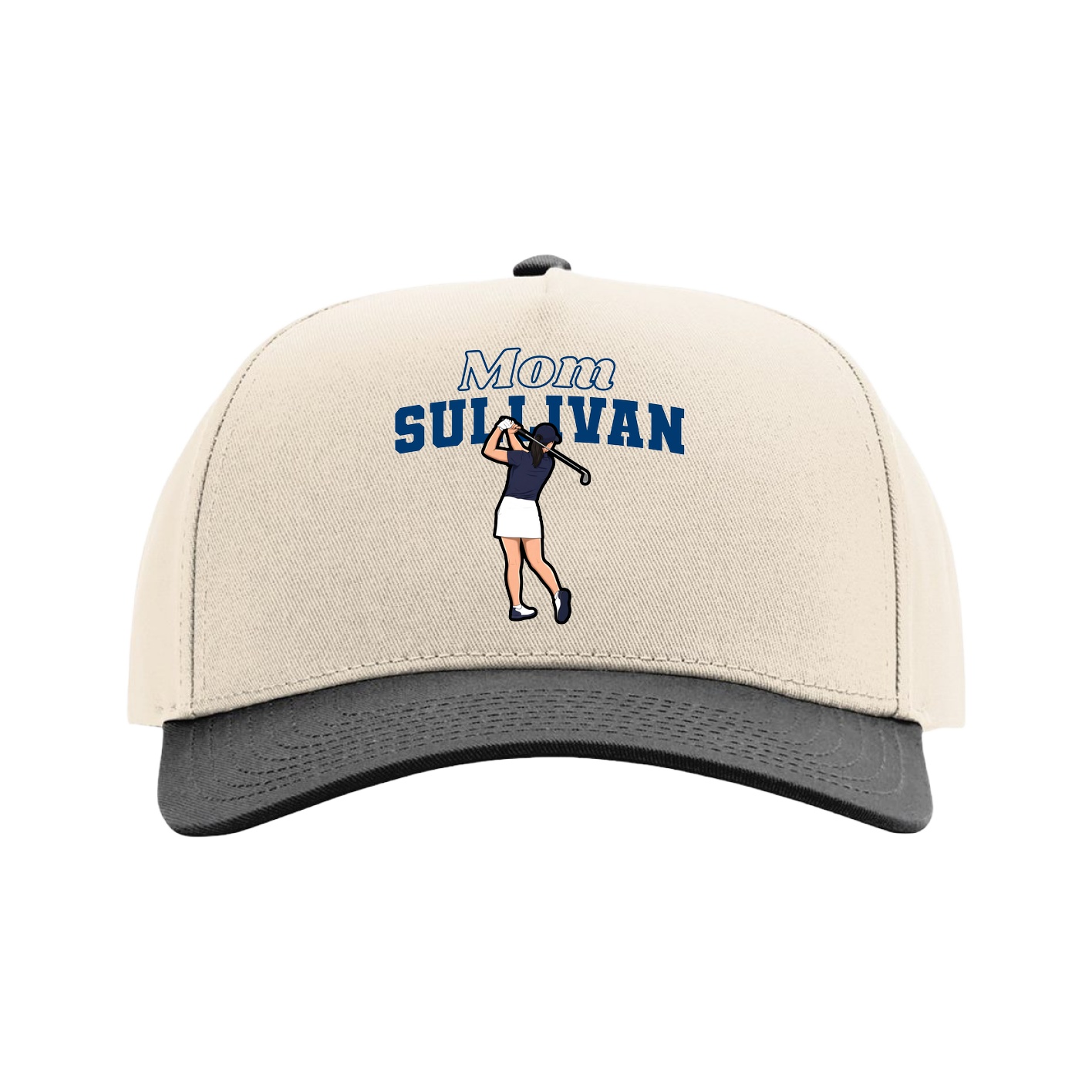 Full Fabric Five-Panel Champ Cap — Mothers Day Block in Cream/Black