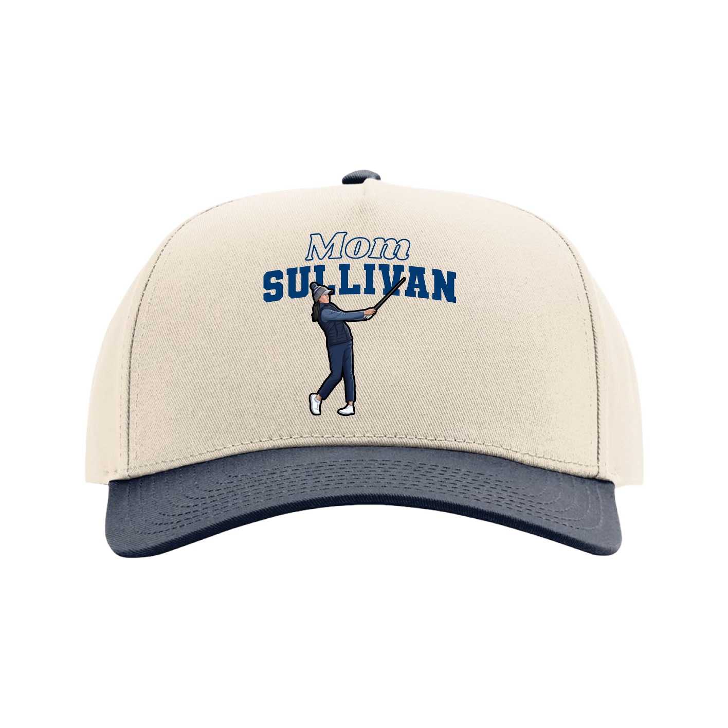 Full Fabric Five-Panel Champ Cap — Mothers Day Block in Cream/Navy
