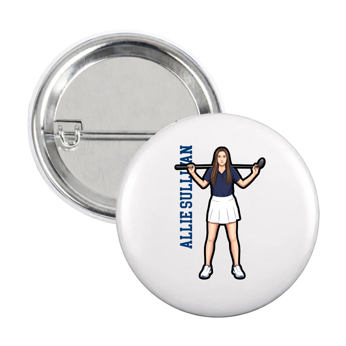 Game Day Button — Name Vertical in White