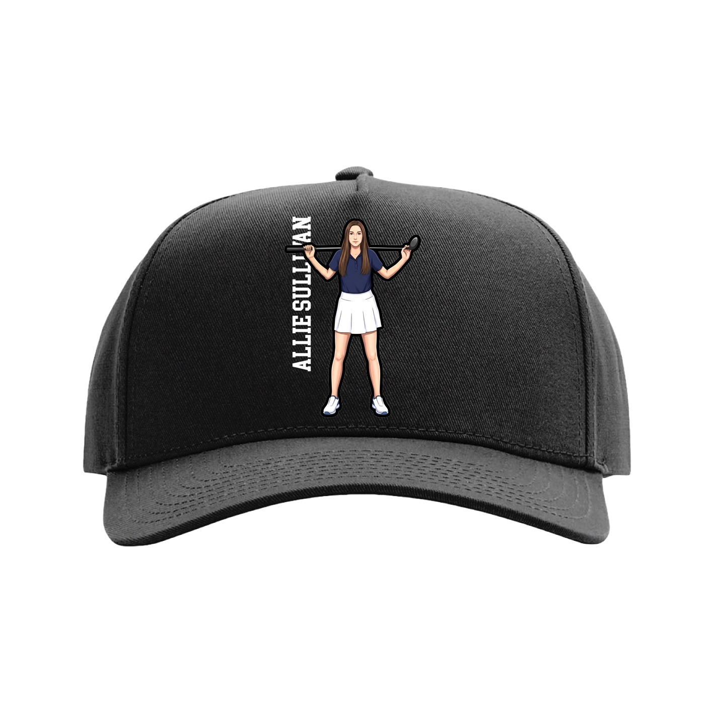 Full Fabric Five-Panel Champ Cap — Name Vertical in Black