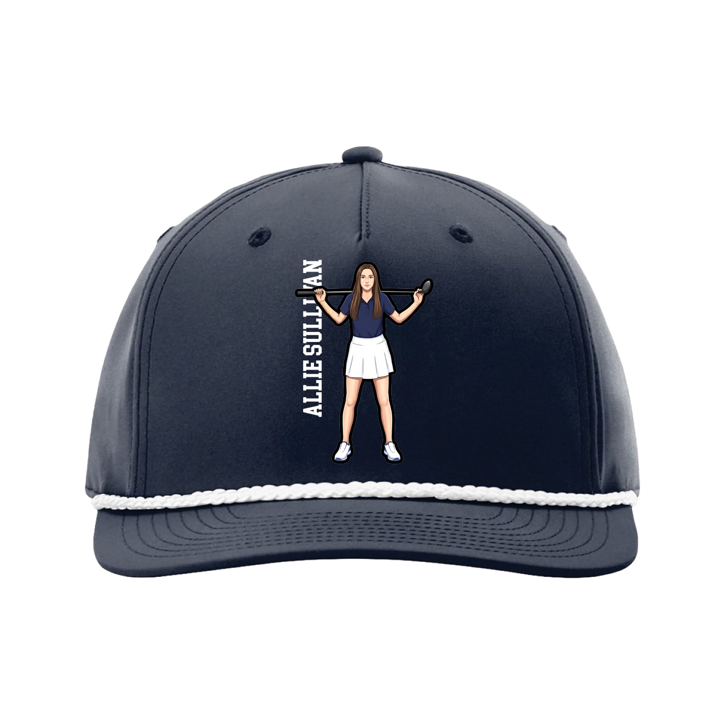 Five-Panel Classic Rope Cap — Name Vertical in Navy