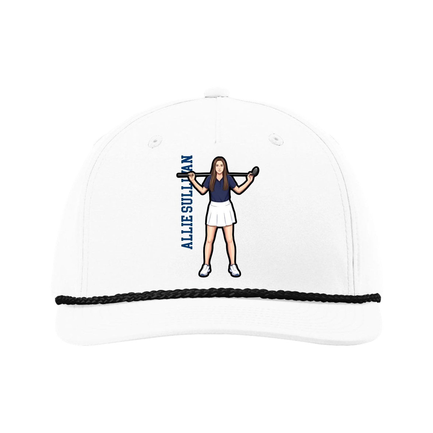 Five-Panel Classic Rope Cap — Name Vertical in White