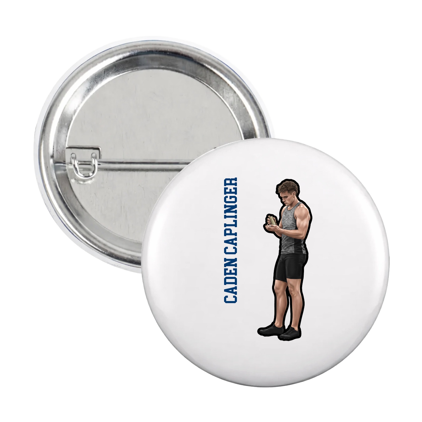 Game Day Button — Name Vertical in White