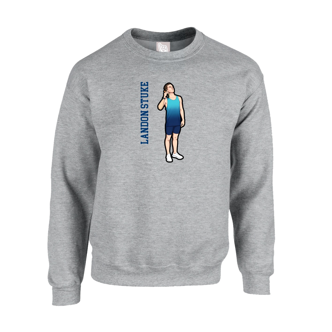 Fleece Crew — Name Vertical in Grey