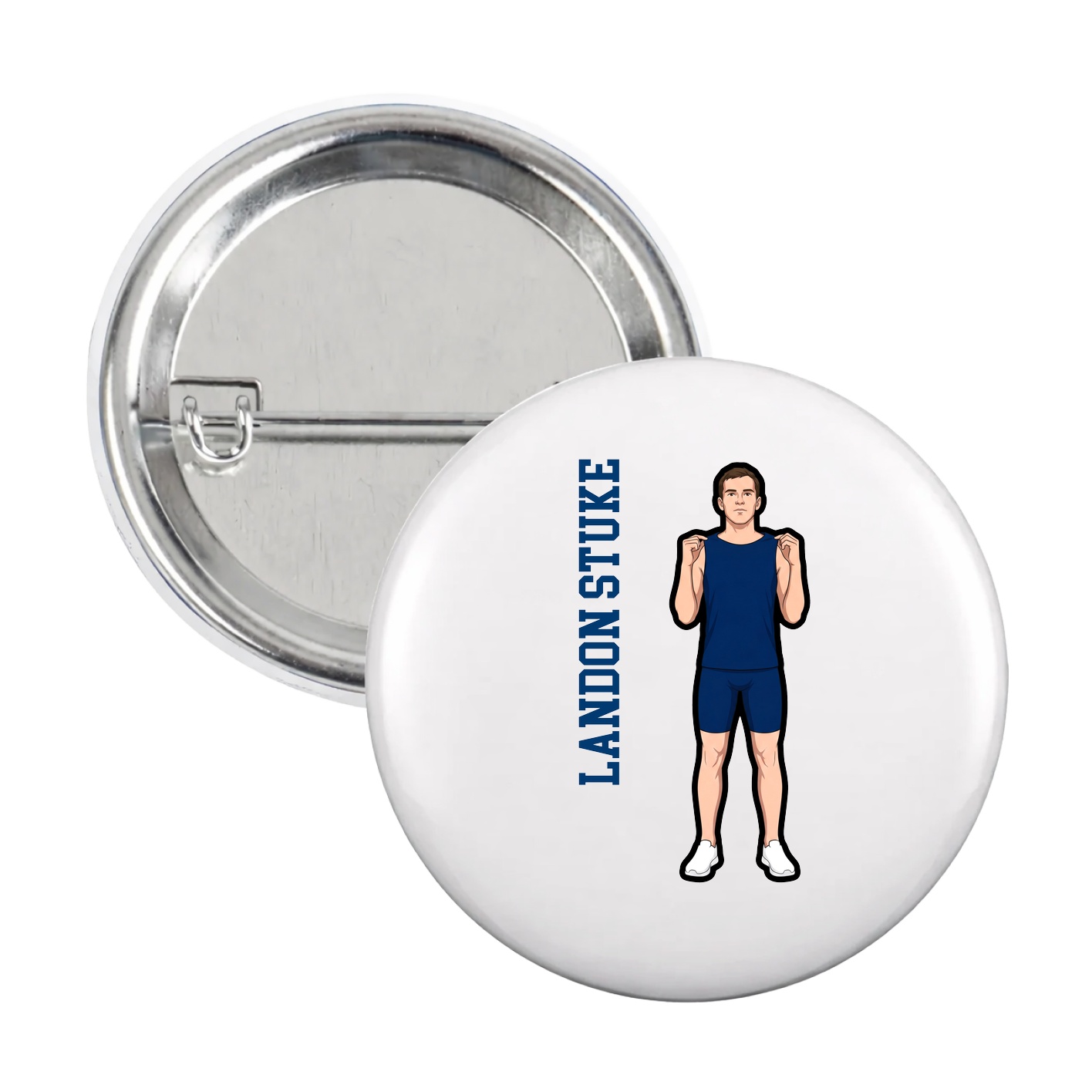 Game Day Button — Name Vertical in White