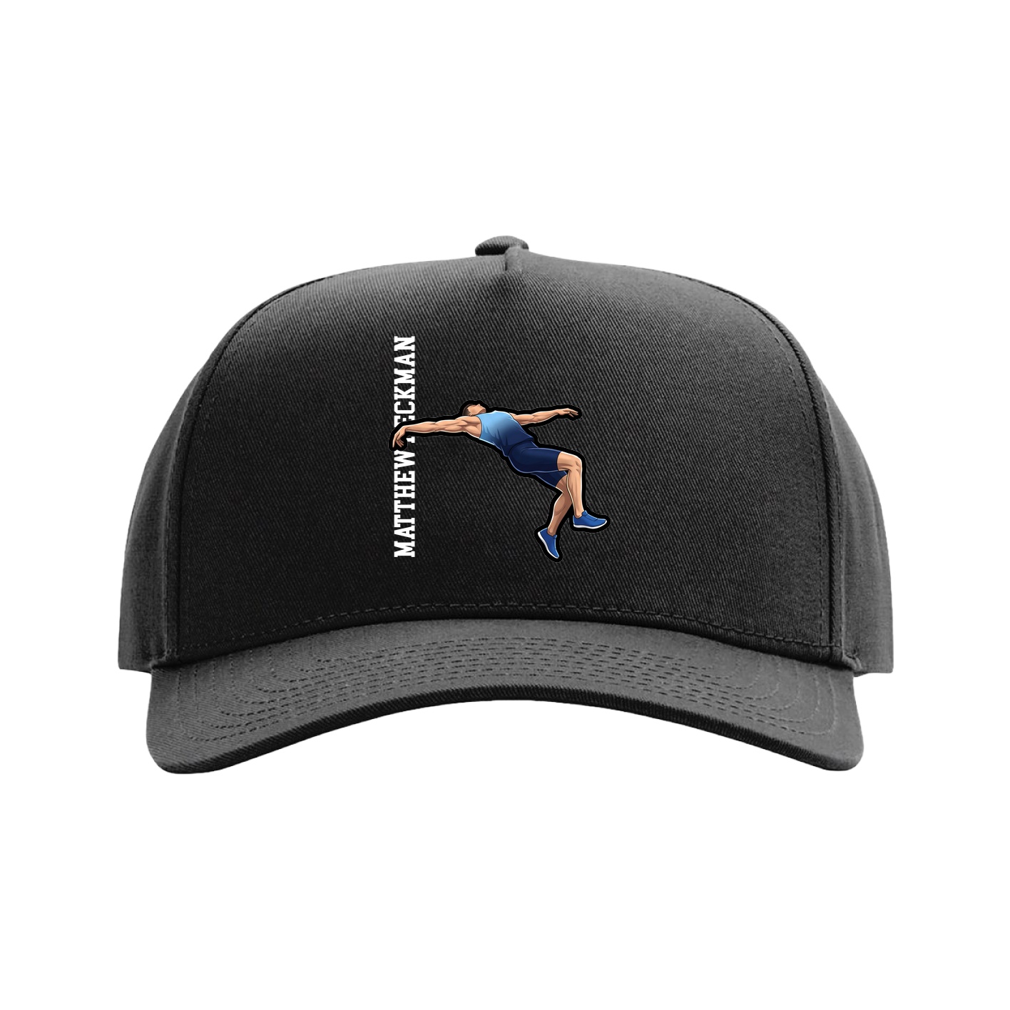 Full Fabric Five-Panel Champ Cap — Name Vertical in Black