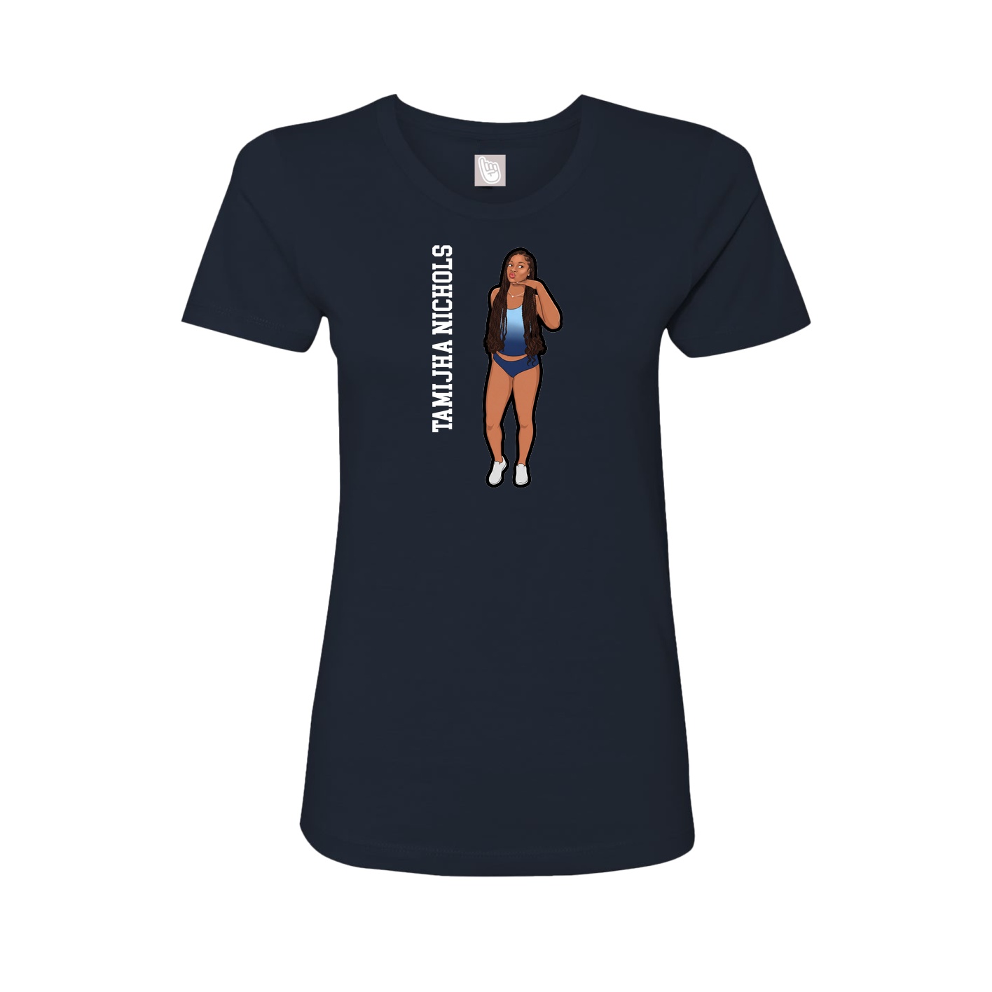 Fitted Women's Tee — Name Vertical in Navy