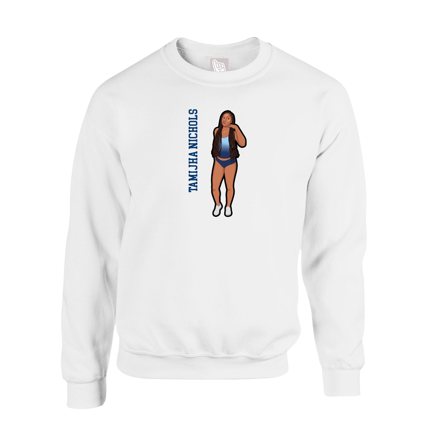 Fleece Crew — Name Vertical in White