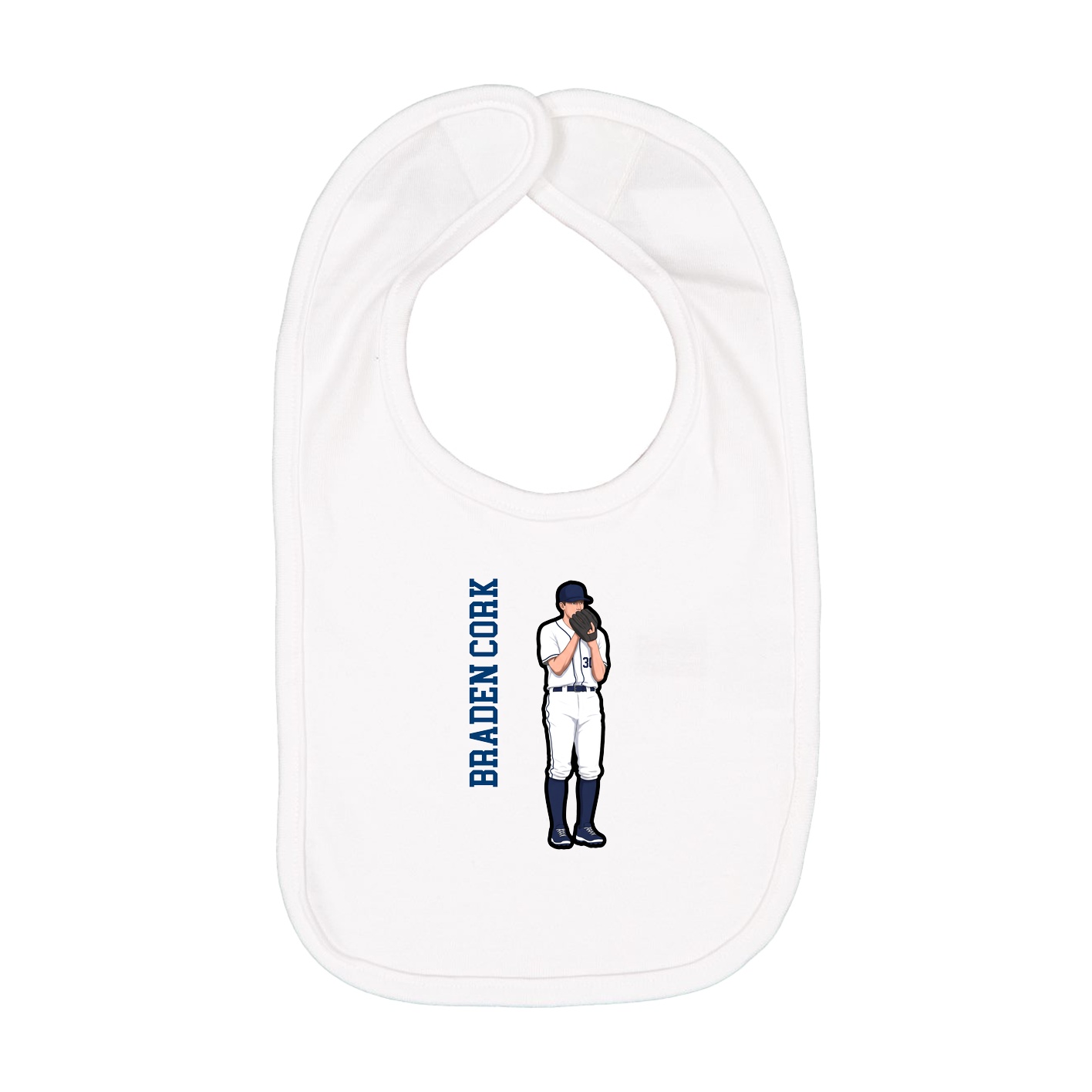 Infant Bib — Name Vertical in White