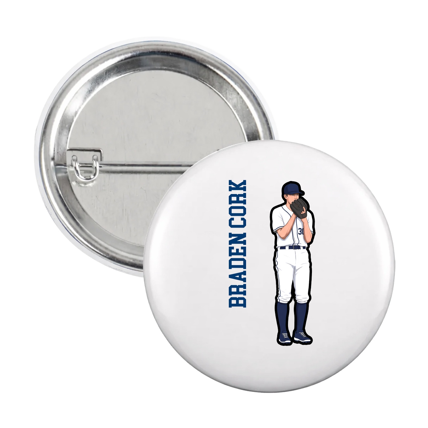 Game Day Button — Name Vertical in White