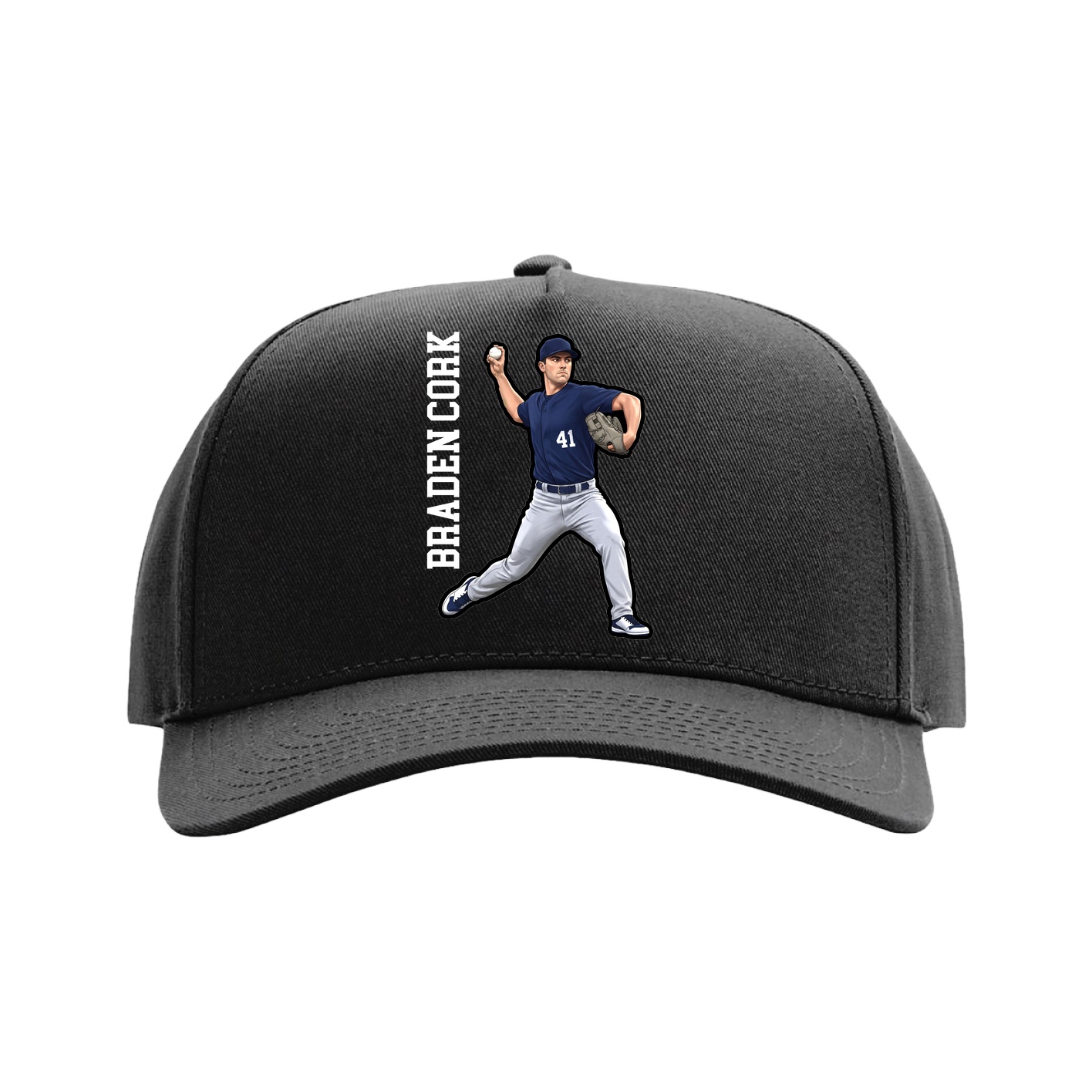 Full Fabric Five-Panel Champ Cap — Name Vertical in Black