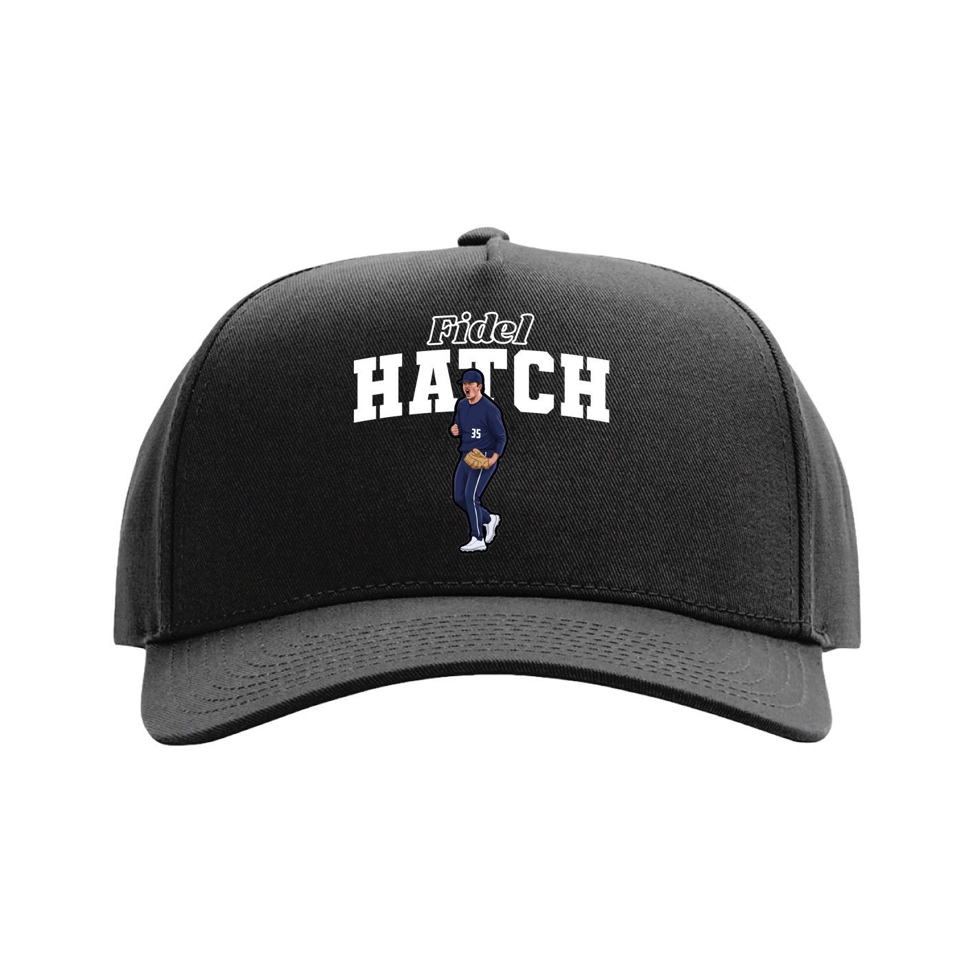 Full Fabric Five-Panel Champ Cap — Name Arch in Black