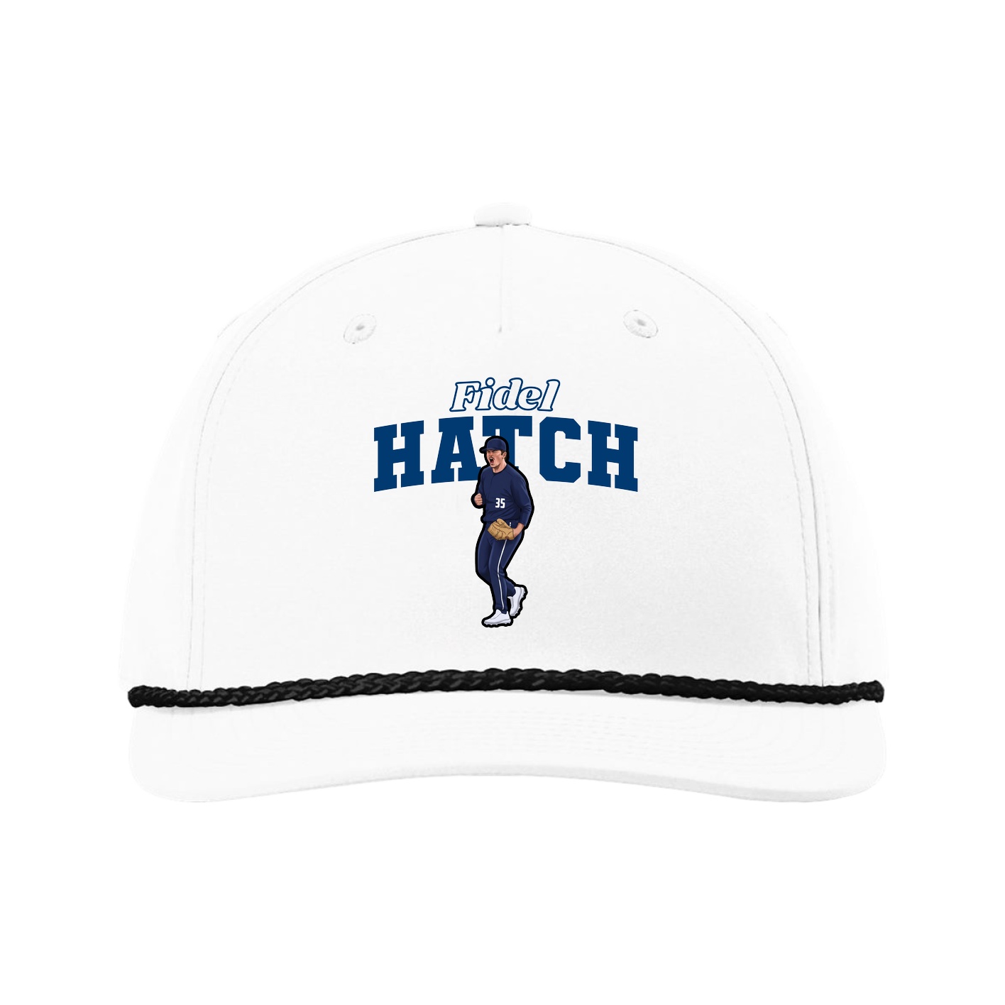 Five-Panel Classic Rope Cap — Name Arch in White