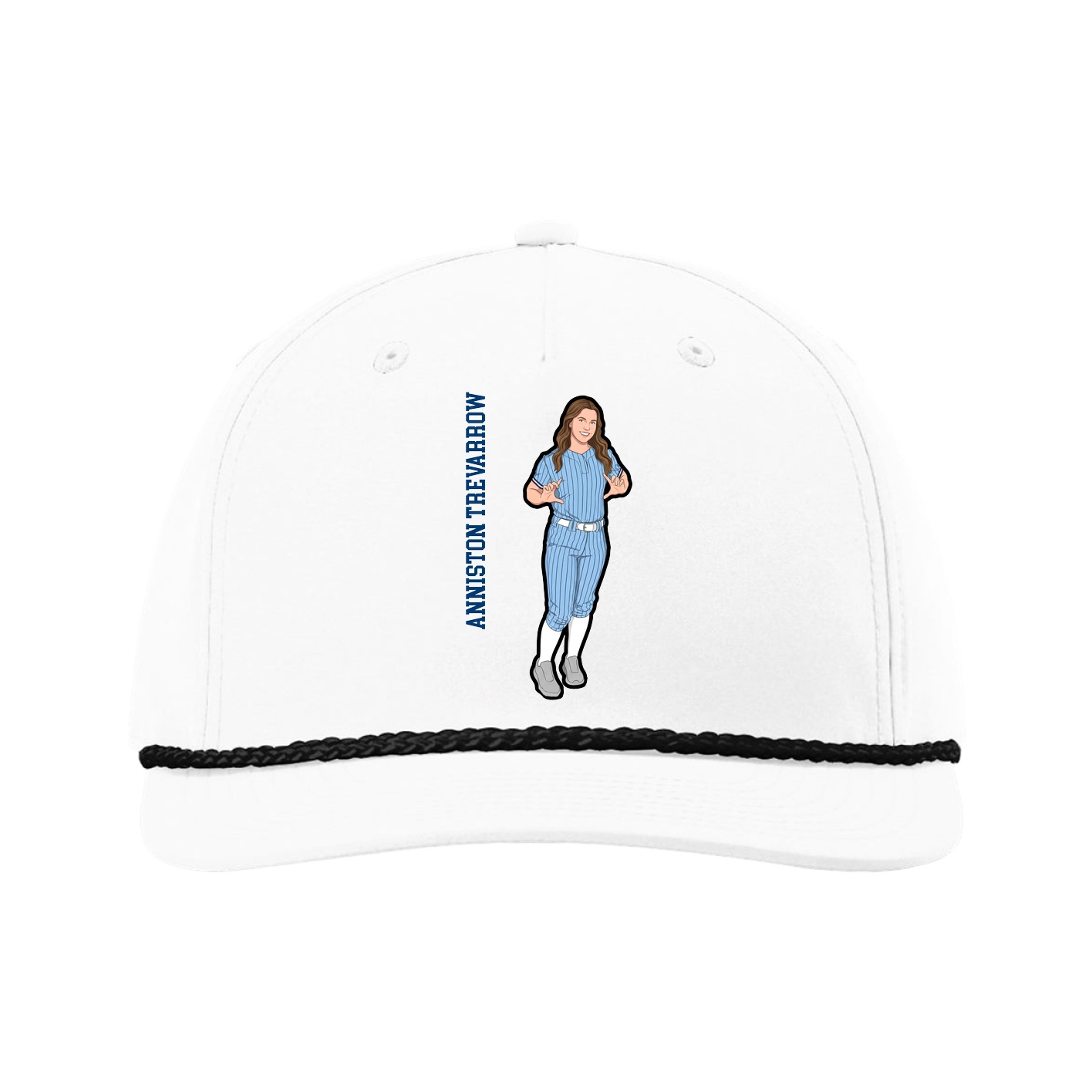 Five-Panel Classic Rope Cap — Name Vertical in White