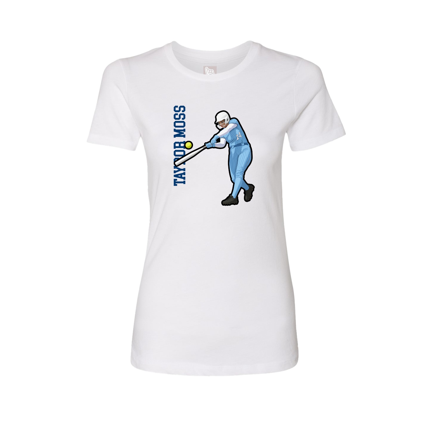 Fitted Women's Tee — Name Vertical in White