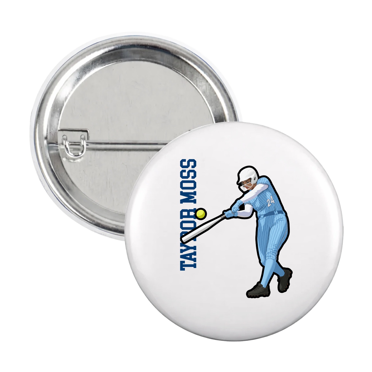 Game Day Button — Name Vertical in White