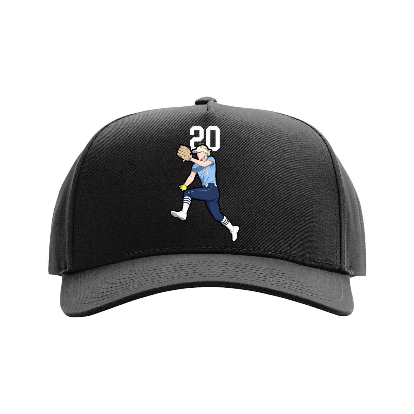 Full Fabric Five-Panel Champ Cap — Number Top in Black