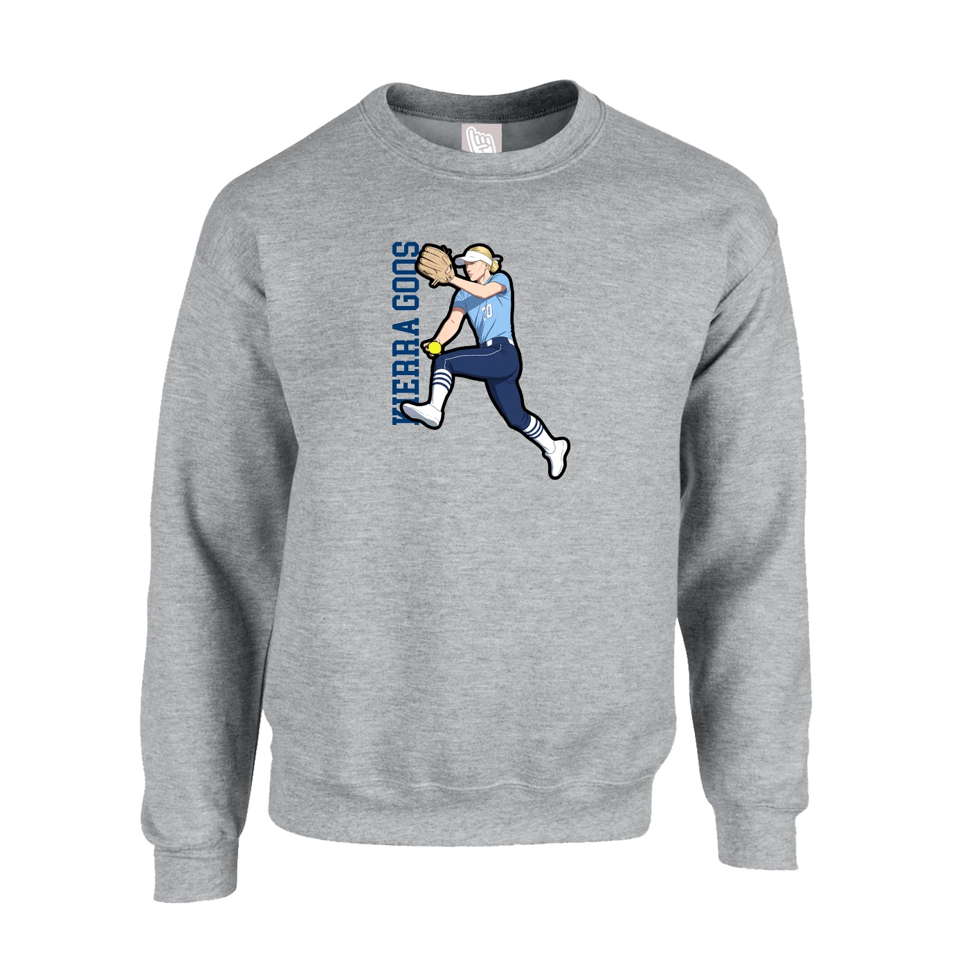Fleece Crew — Name Vertical in Grey