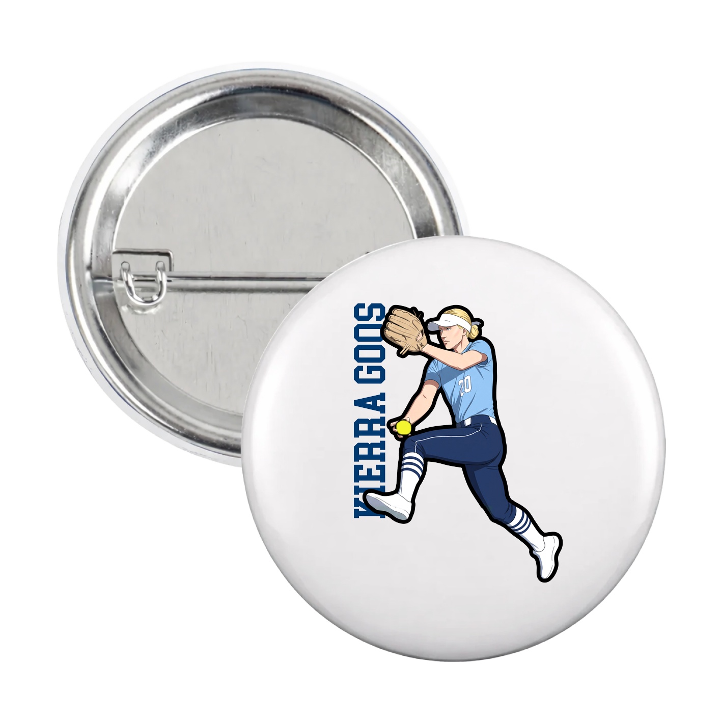 Game Day Button — Name Vertical in White
