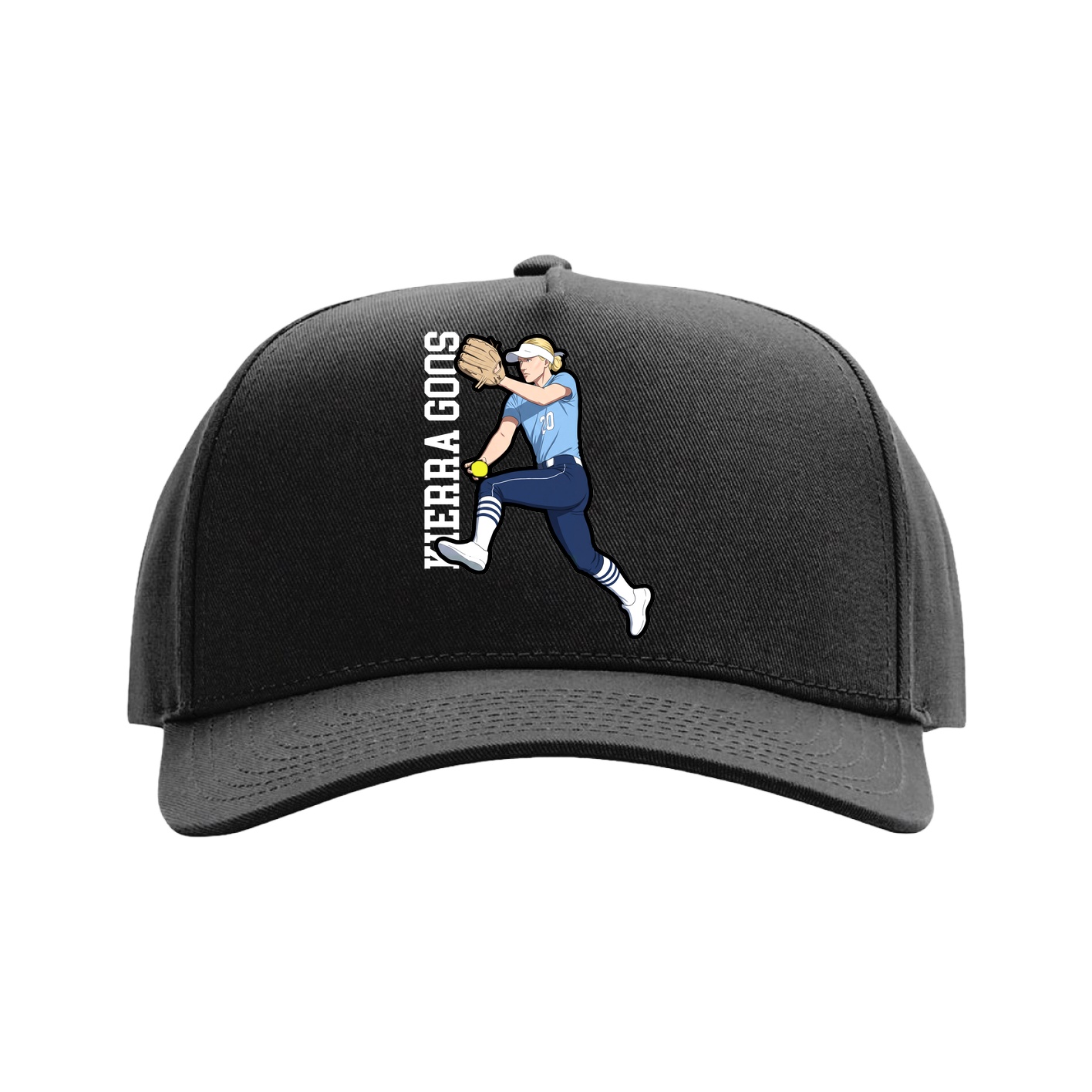 Full Fabric Five-Panel Champ Cap — Name Vertical in Black