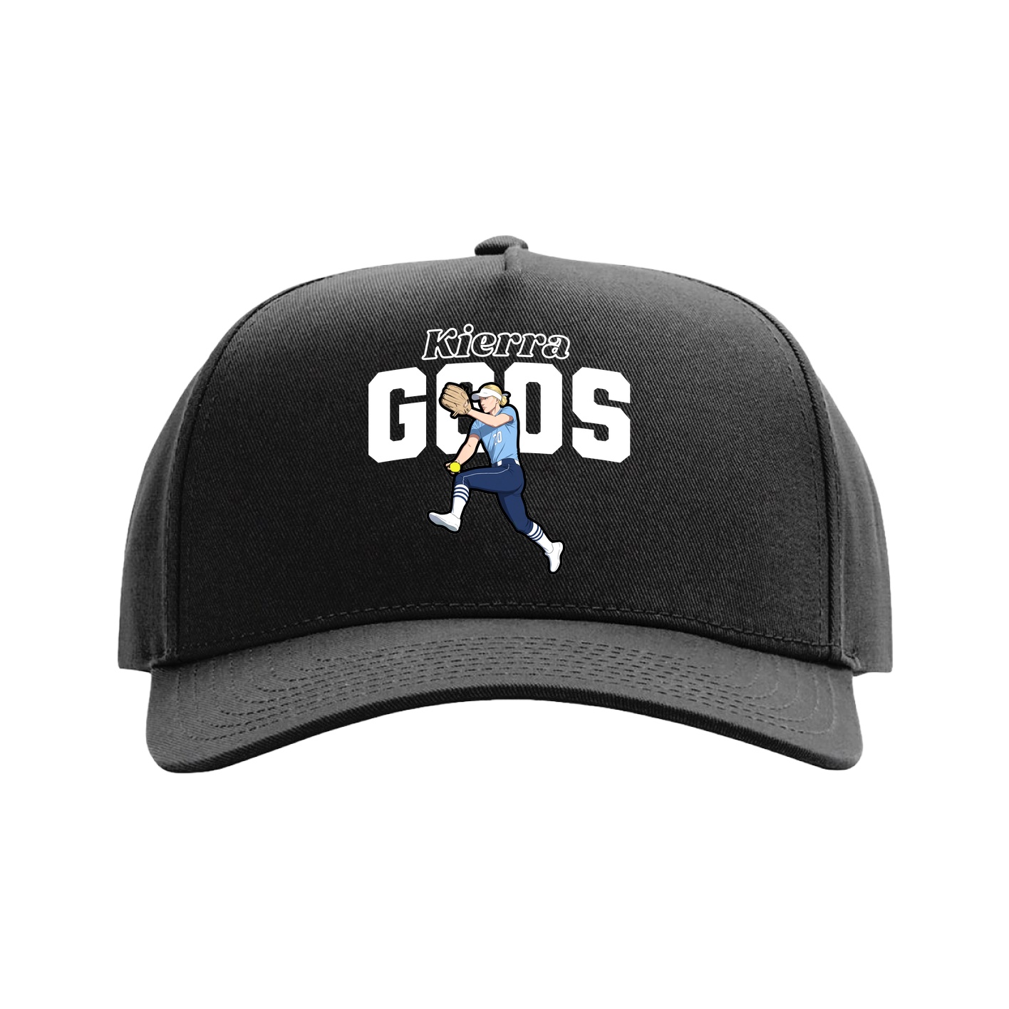 Full Fabric Five-Panel Champ Cap — Name Arch in Black
