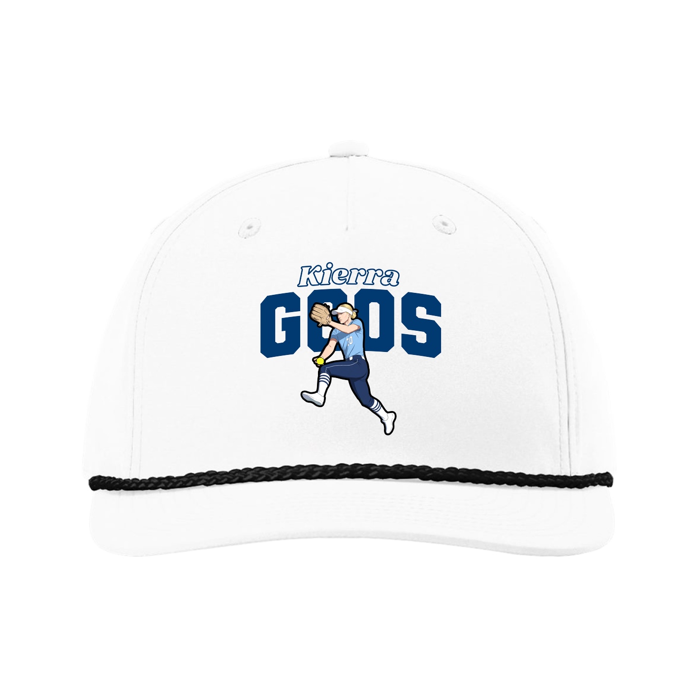 Five-Panel Classic Rope Cap — Name Arch in White
