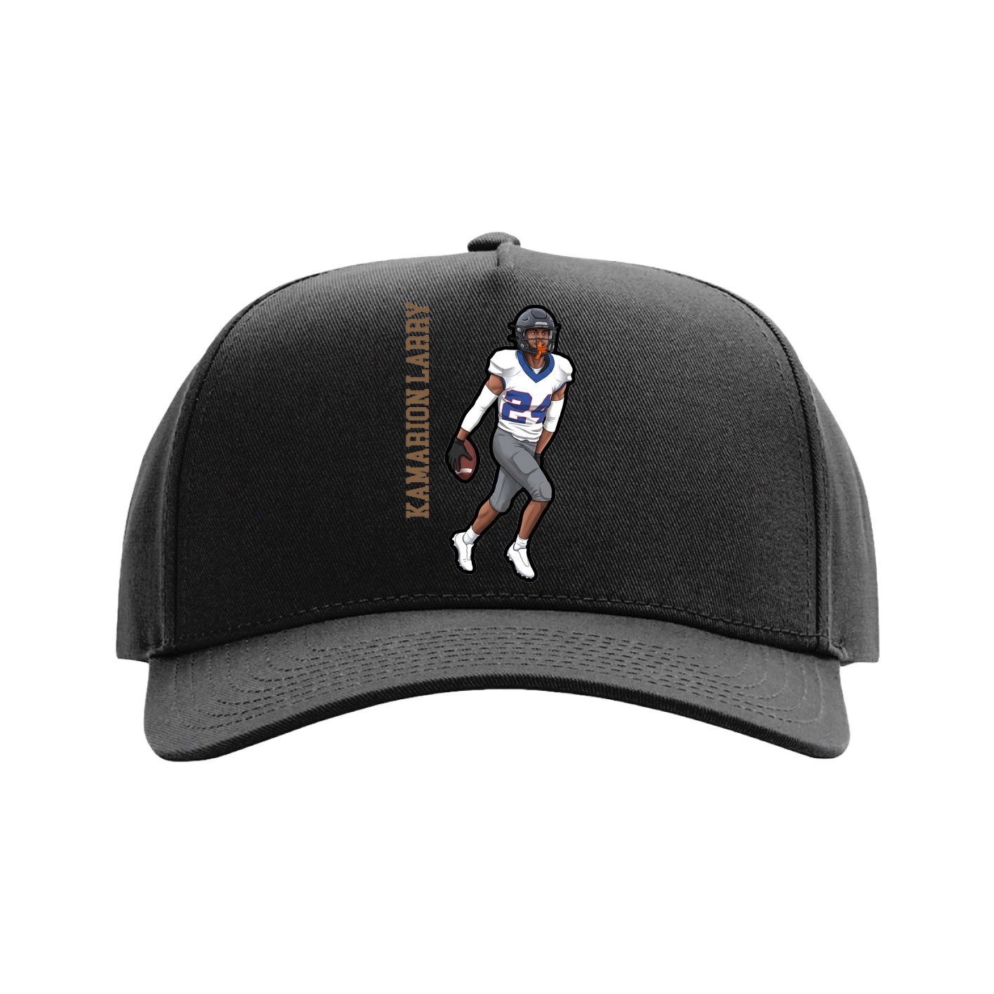 Full Fabric Five-Panel Champ Cap — Name Vertical in Black