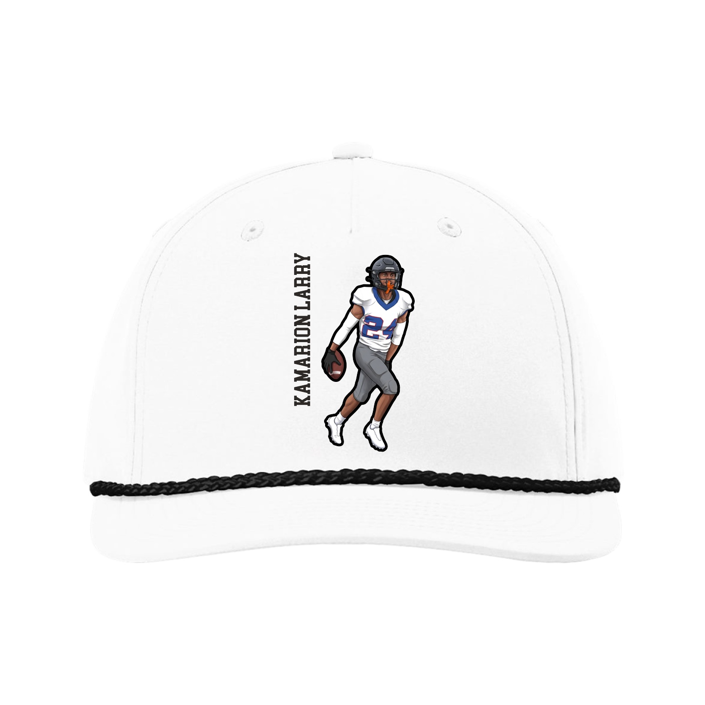 Five-Panel Classic Rope Cap — Name Vertical in White