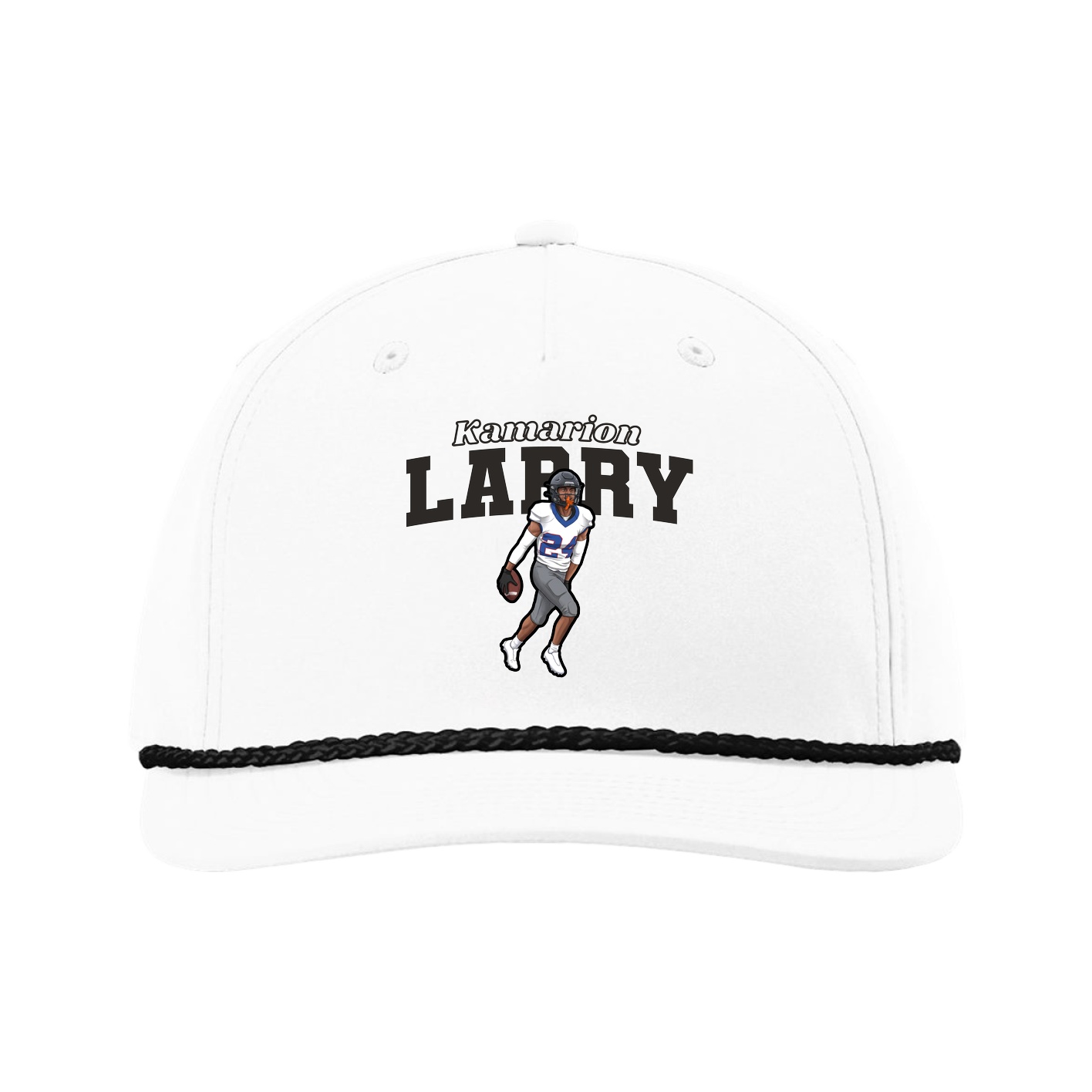 Five-Panel Classic Rope Cap — Name Arch in White