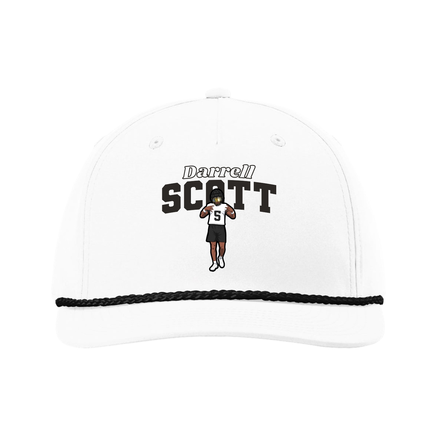 Five-Panel Classic Rope Cap — Name Arch in White