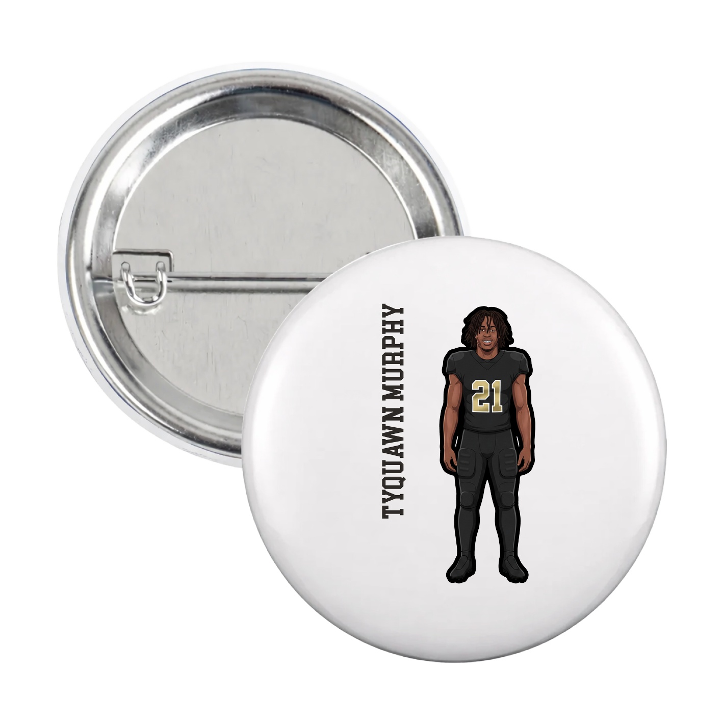 Game Day Button — Name Vertical in White