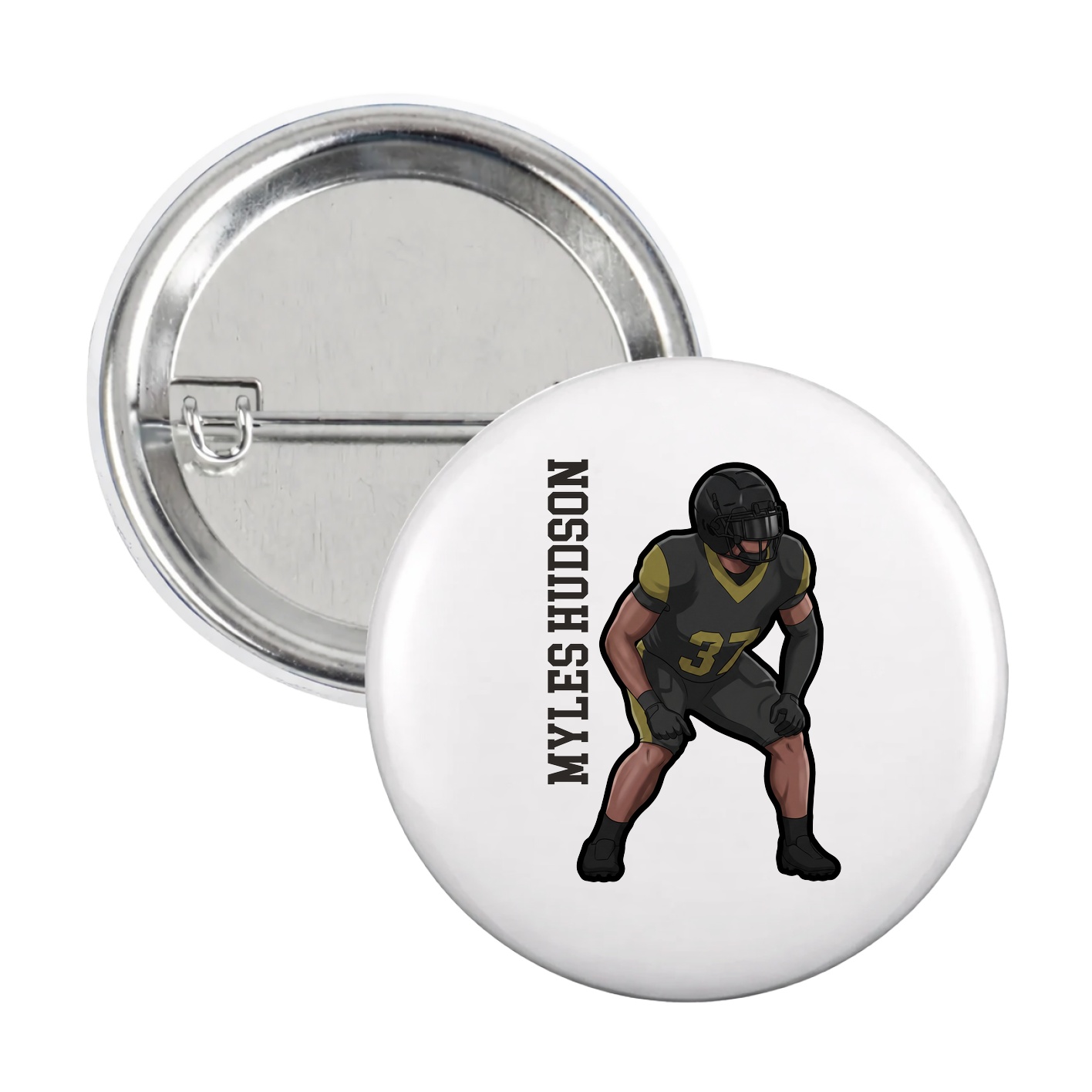 Game Day Button — Name Vertical in White
