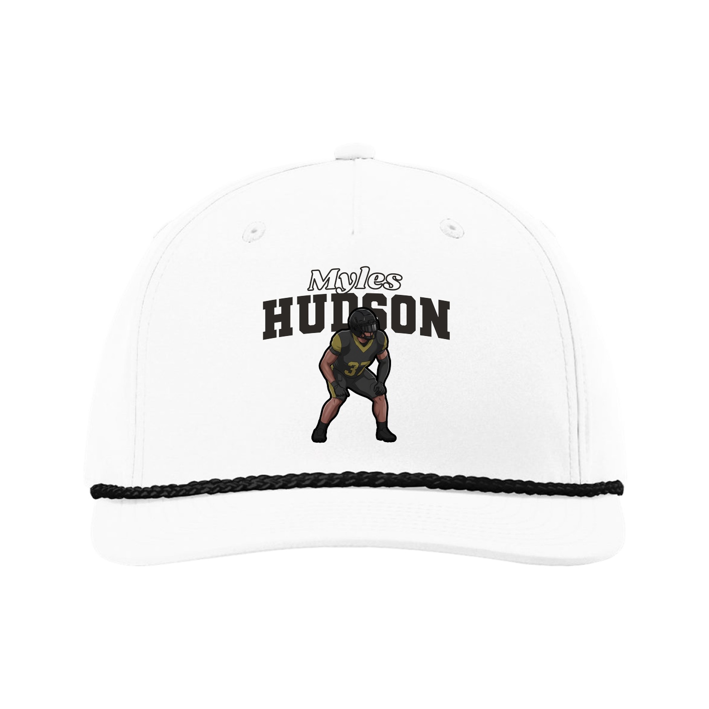 Five-Panel Classic Rope Cap — Name Arch in White