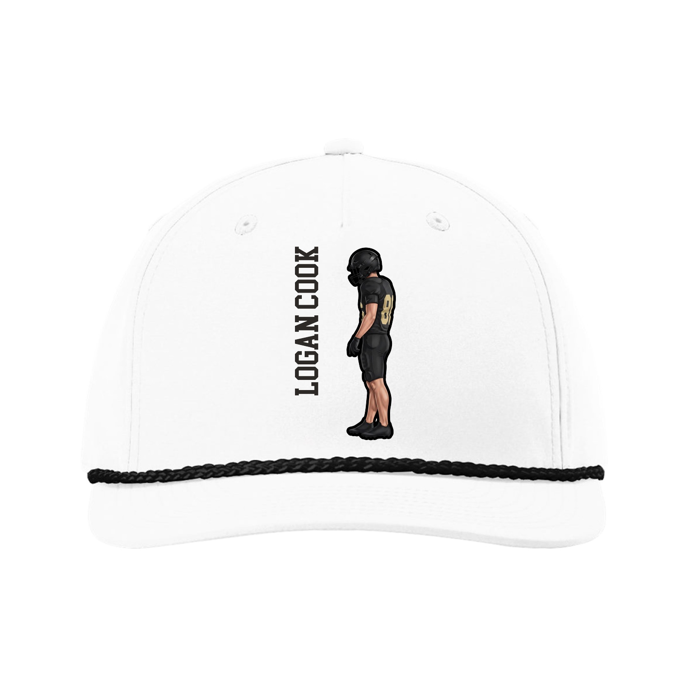 Five-Panel Classic Rope Cap — Name Vertical in White