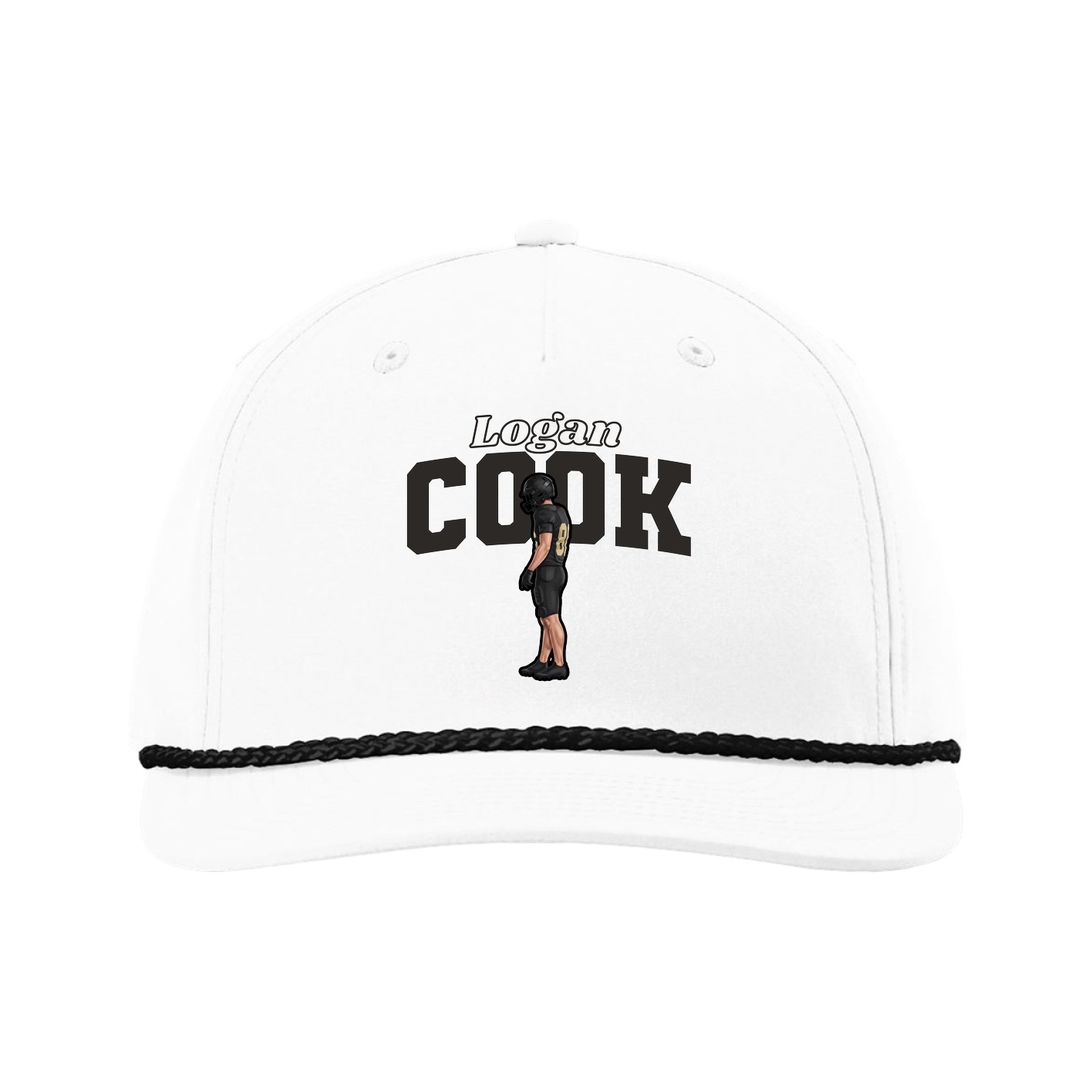 Five-Panel Classic Rope Cap — Name Arch in White