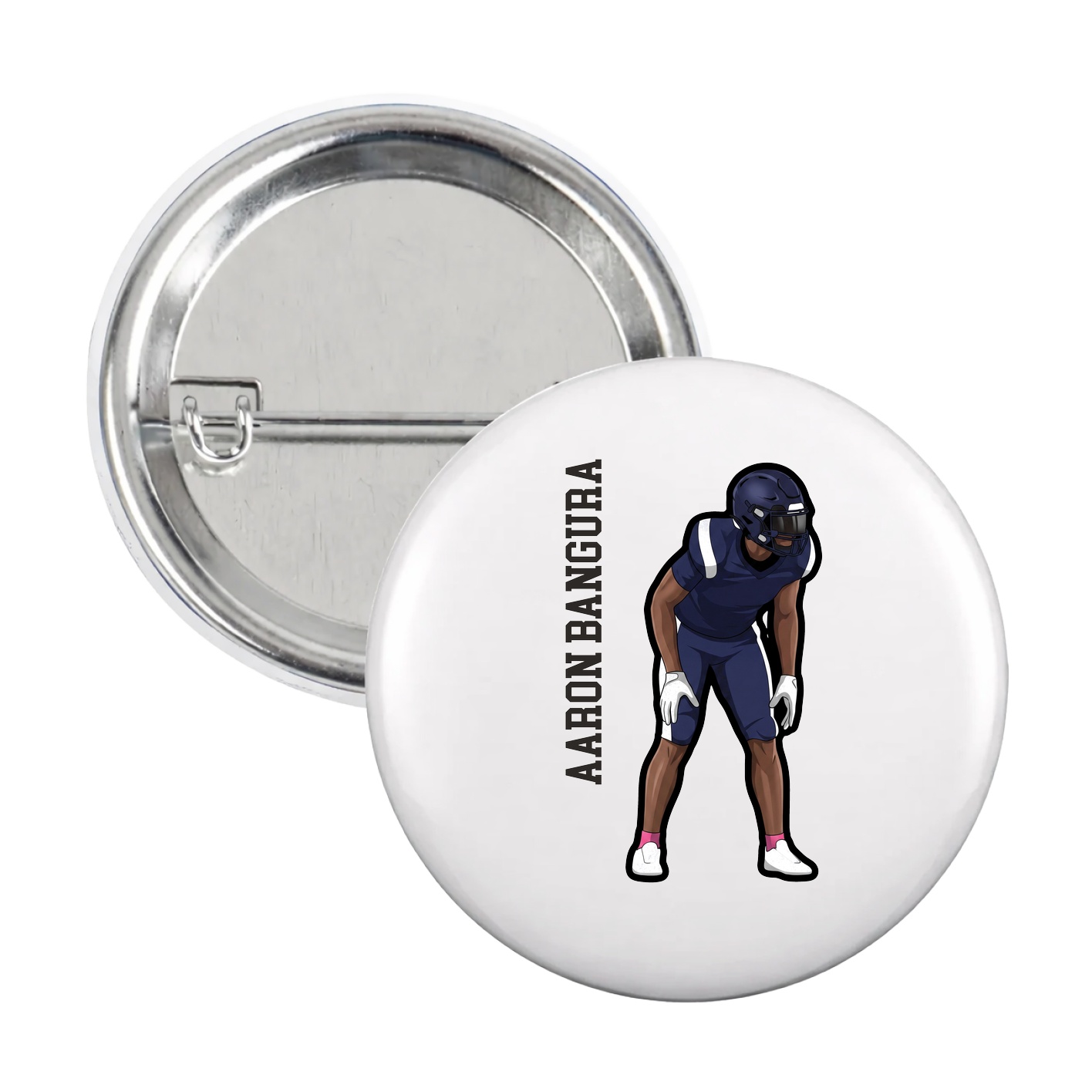 Game Day Button — Name Vertical in White