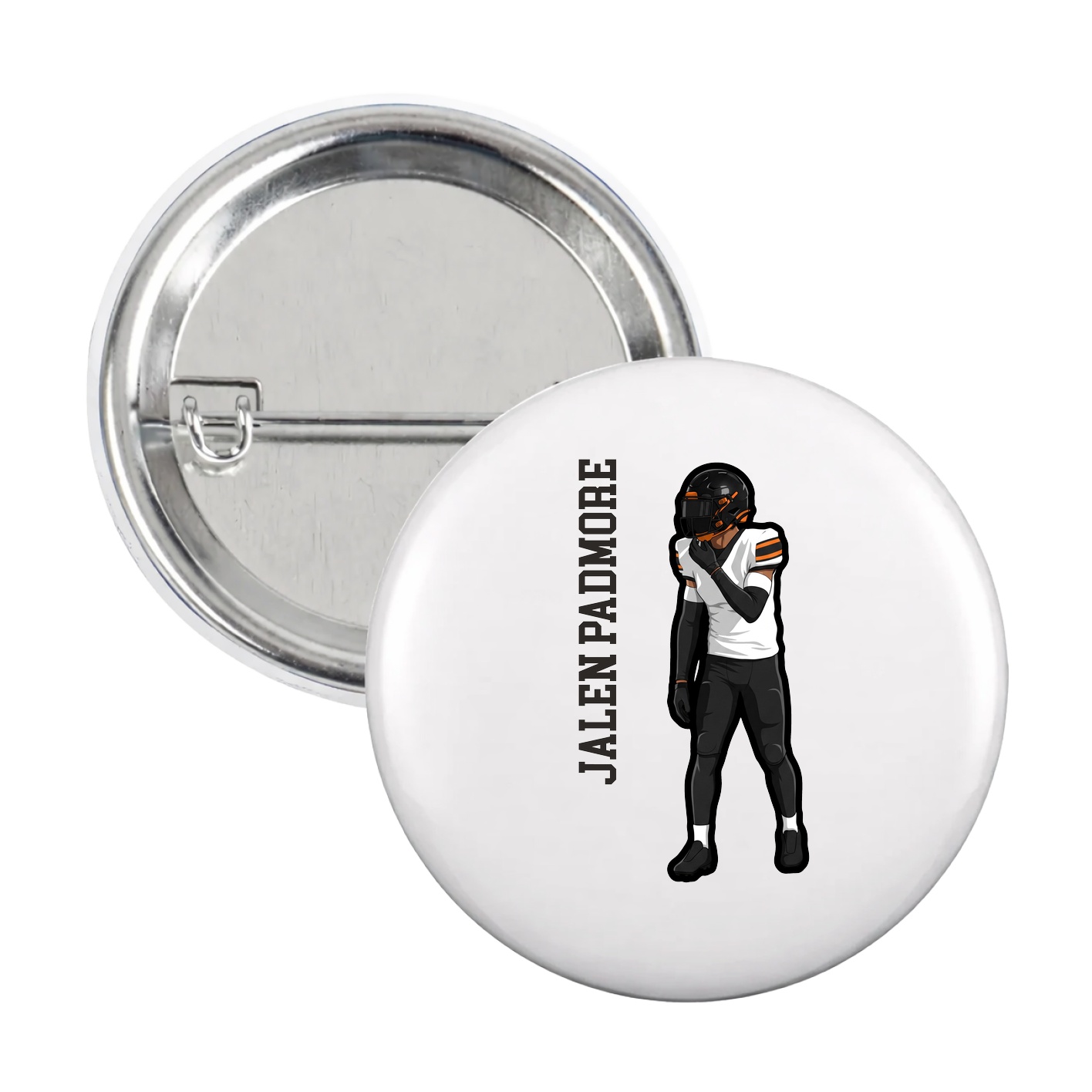 Game Day Button — Name Vertical in White