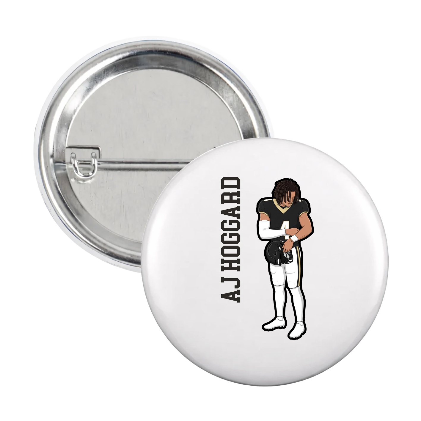 Game Day Button — Name Vertical in White