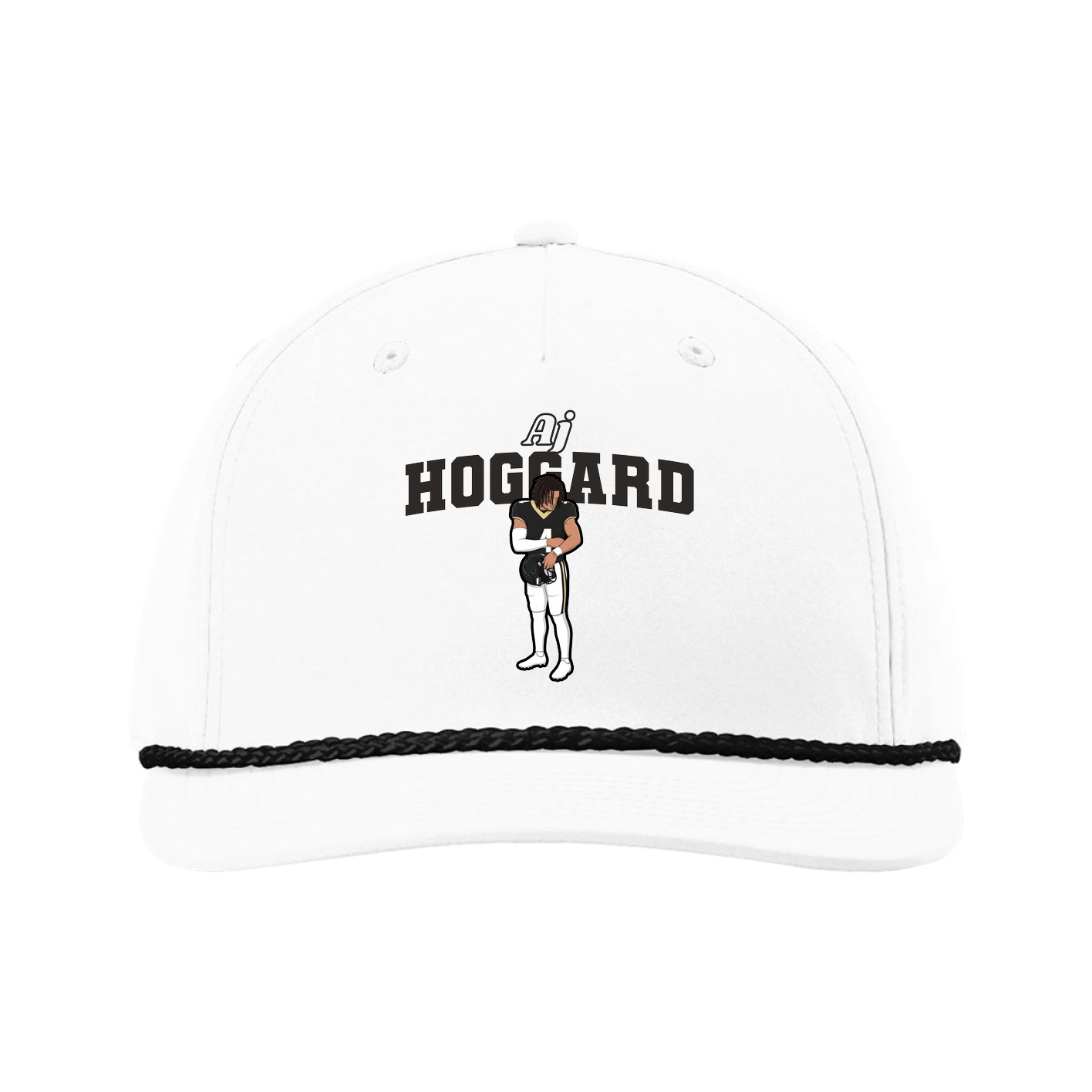 Five-Panel Classic Rope Cap — Name Arch in White