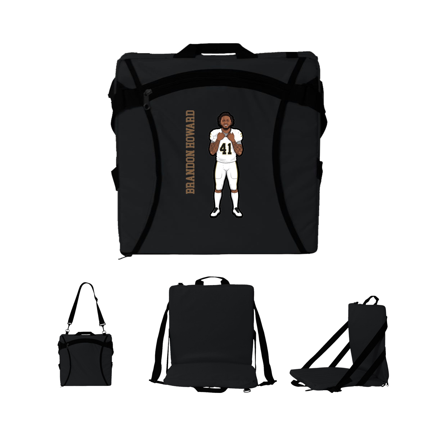 Folding Stadium Seat — Name Vertical in Black