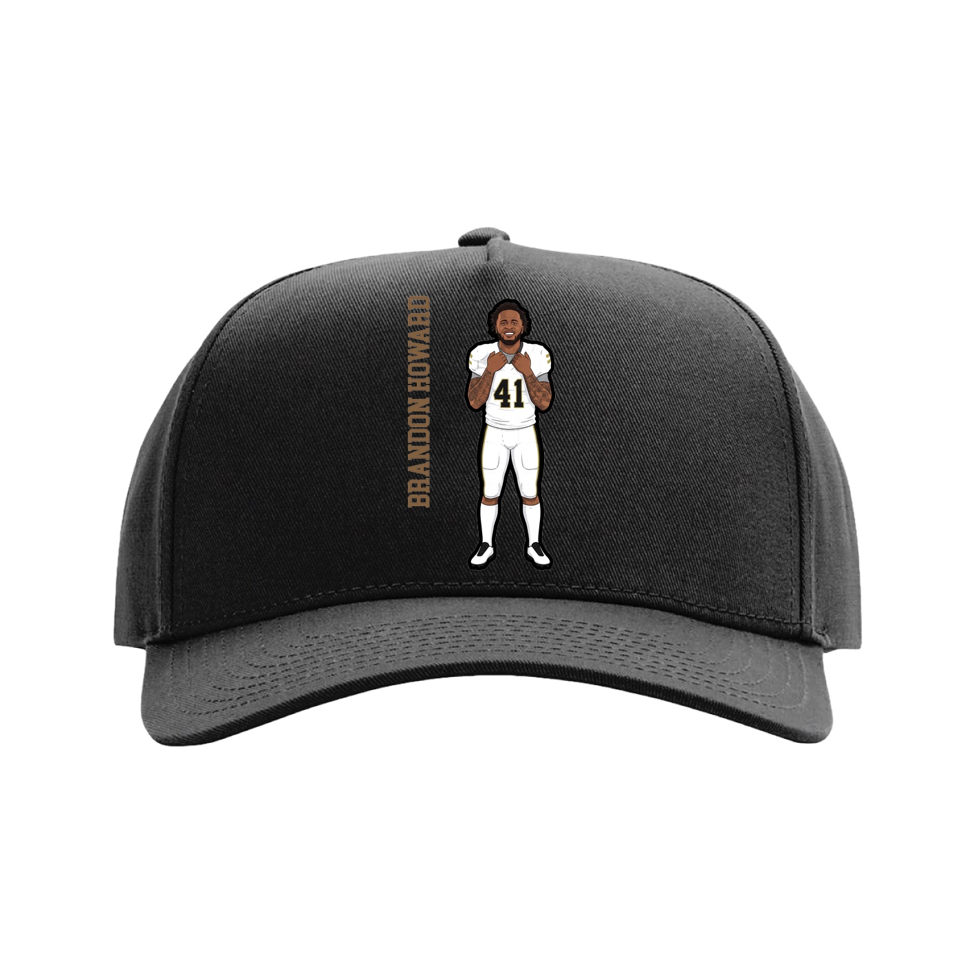 Full Fabric Five-Panel Champ Cap — Name Vertical in Black