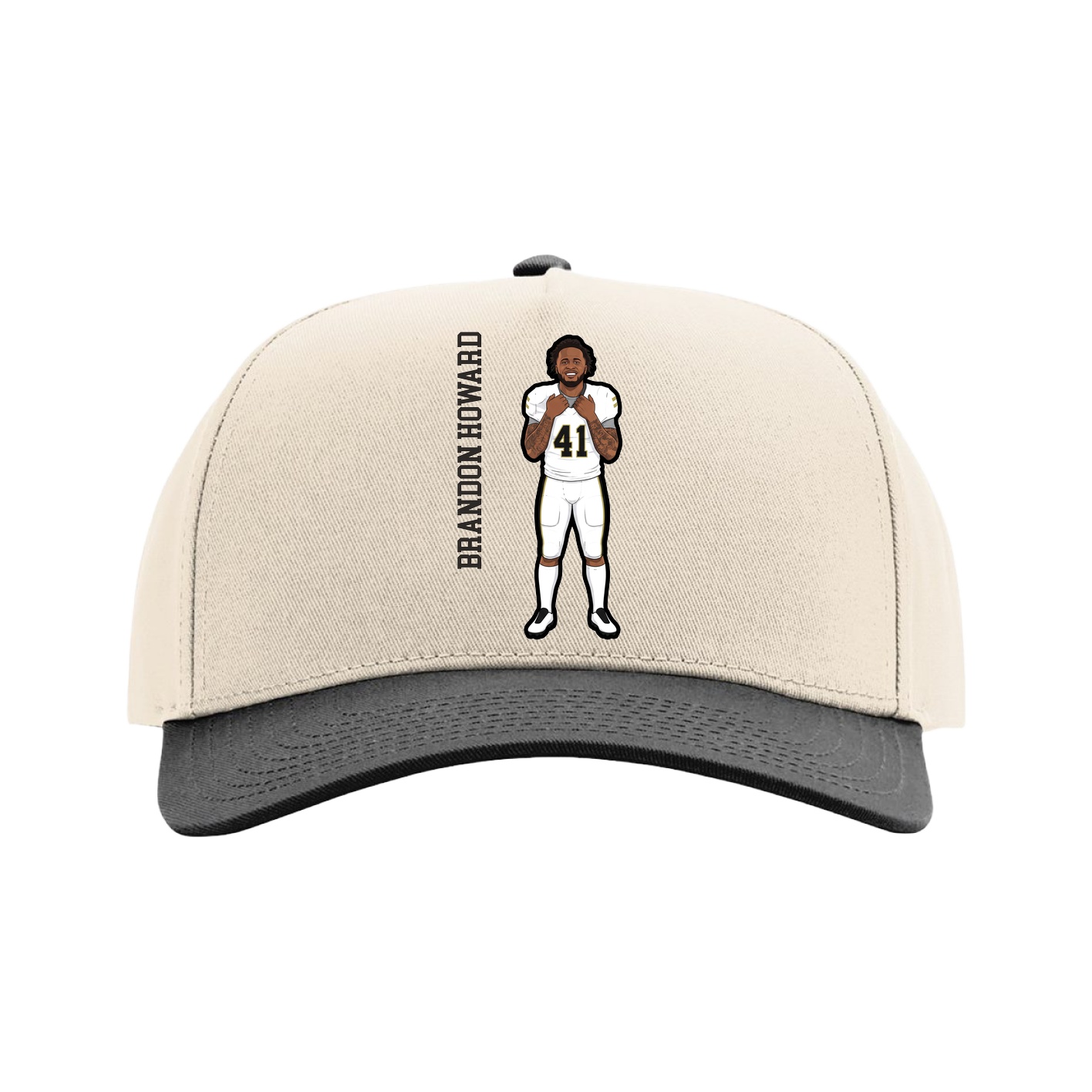 Full Fabric Five-Panel Champ Cap — Name Vertical in Cream/Black