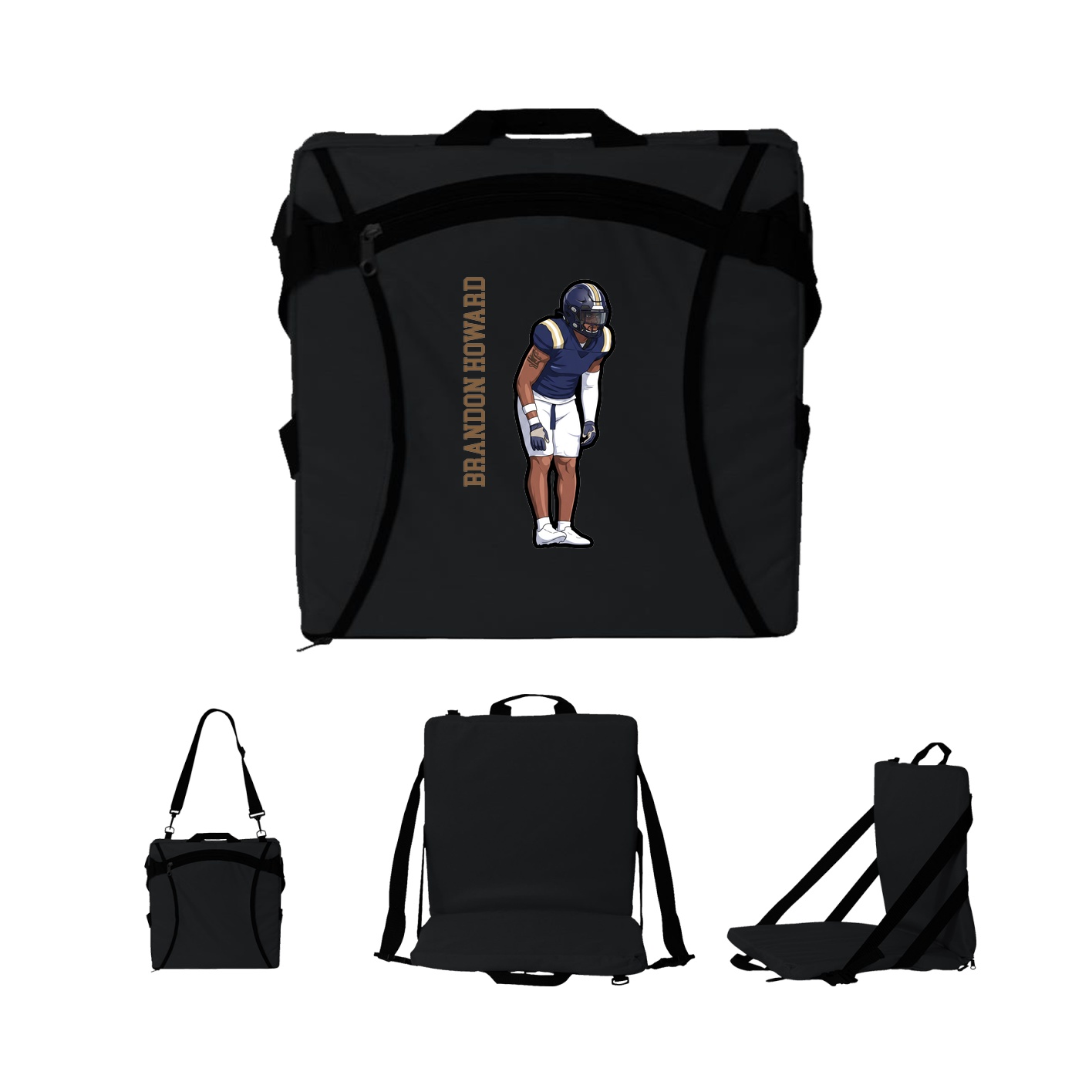 Folding Stadium Seat — Name Vertical in Black