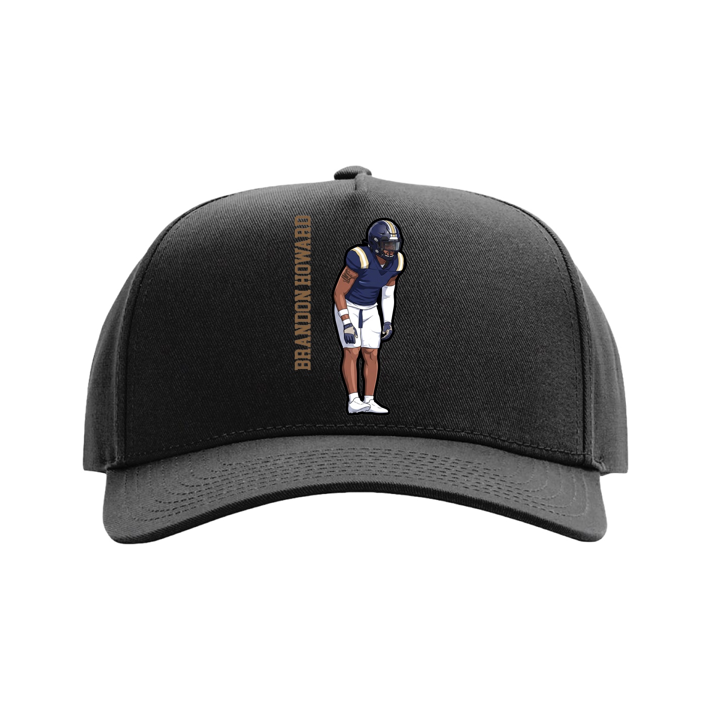 Full Fabric Five-Panel Champ Cap — Name Vertical in Black
