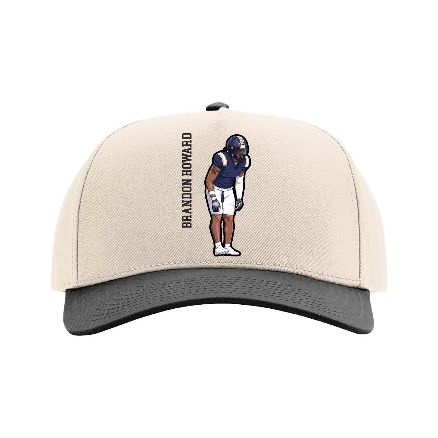 Full Fabric Five-Panel Champ Cap — Name Vertical in Cream/Black