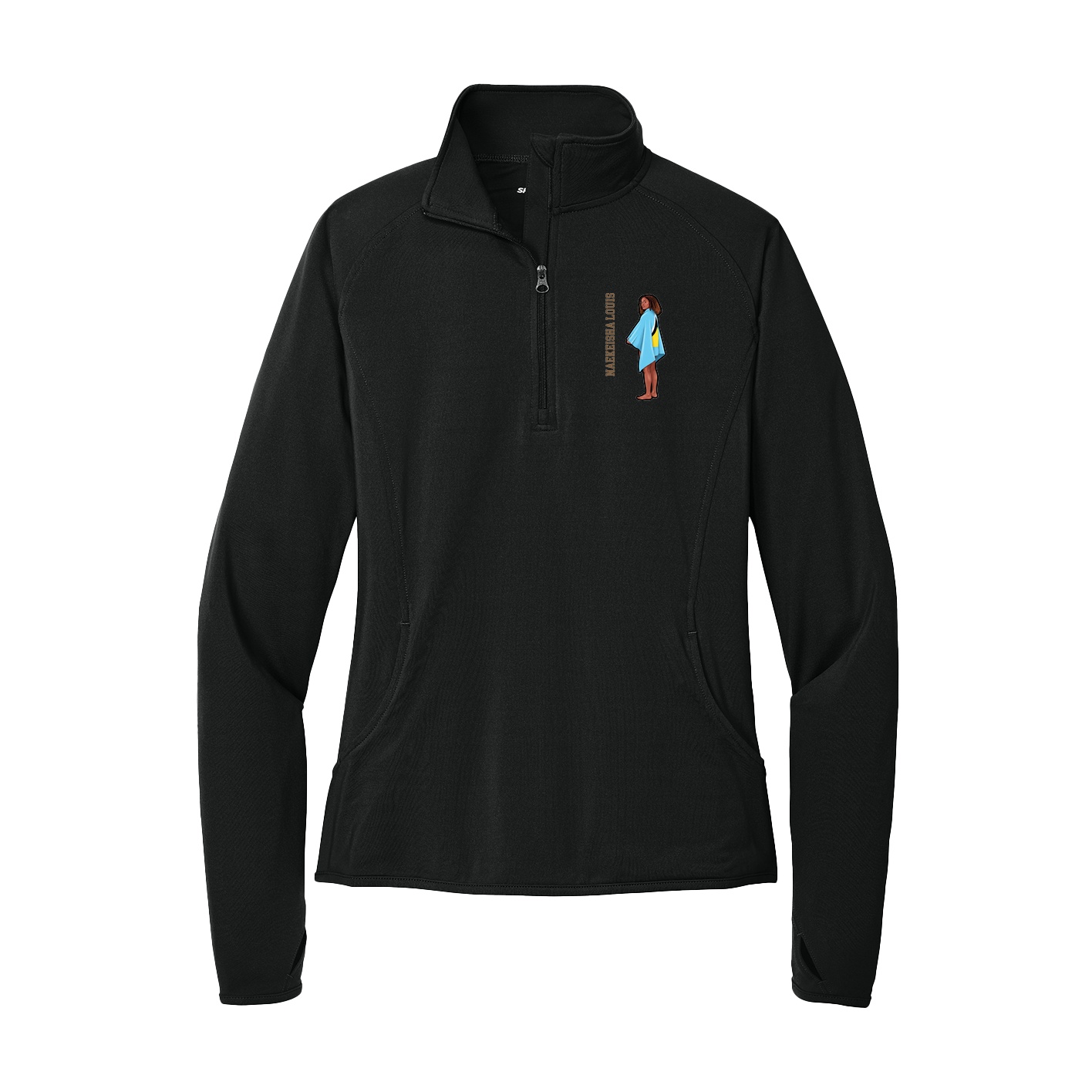Women's Q-Zip Pullover — Name Vertical in Black