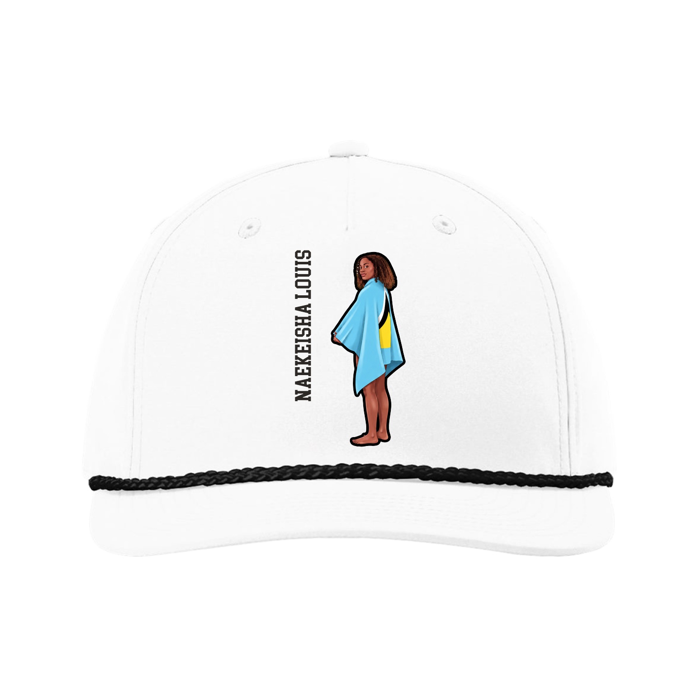 Five-Panel Classic Rope Cap — Name Vertical in White