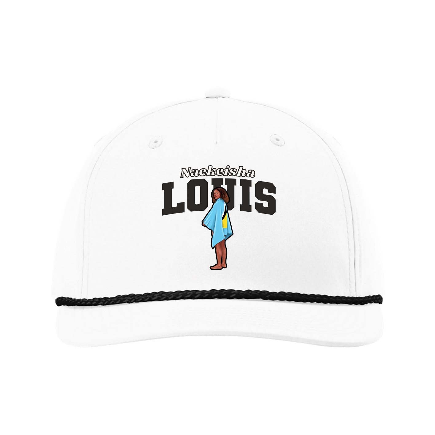Five-Panel Classic Rope Cap — Name Arch in White