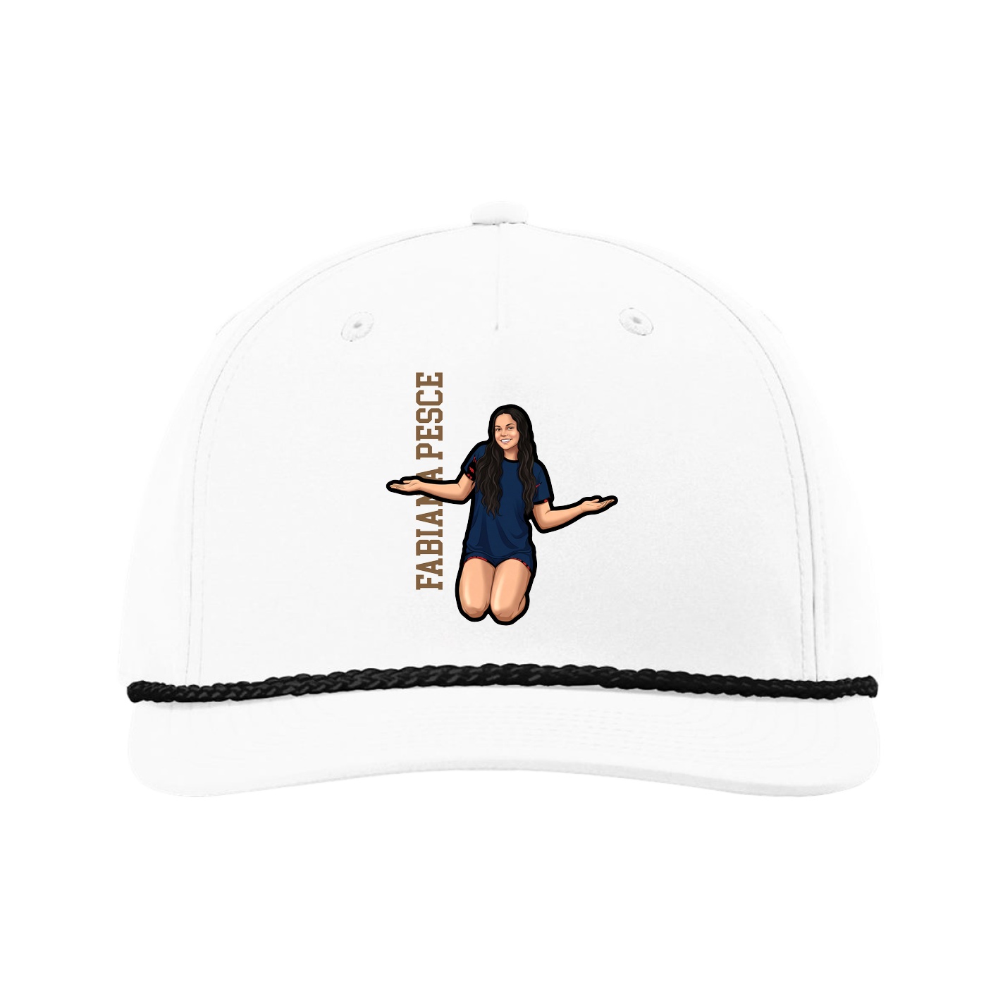 Five-Panel Classic Rope Cap — Name Vertical in White